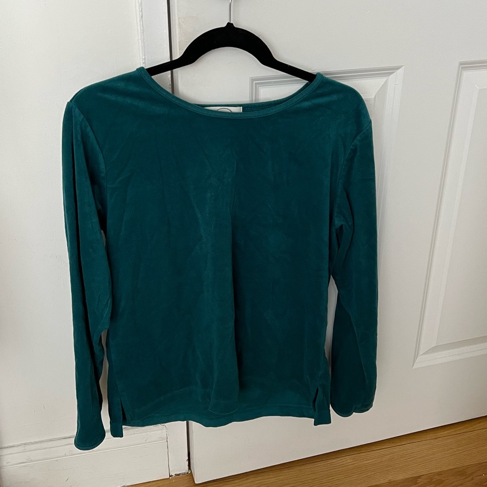 o oscar de la renta soft long sleeve teal green top